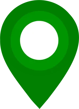 a green map marker with a white background