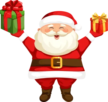 a cartoon santa claus holding a gift box
