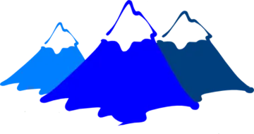 three mountains with blue and green paint