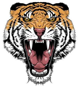 a tiger's face with its mouth open