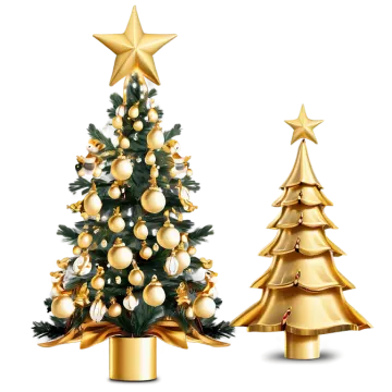 two christmas trees with gold decorations