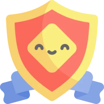 a red and yellow shield with a blue ribbon around it