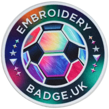 the embroidery badge of a soccer ball with stars around it