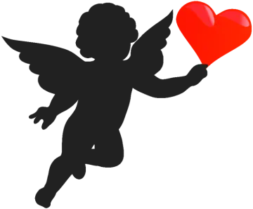 a silhouette of an angel holding a heart