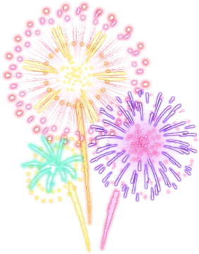 three colorful fireworkss on a white background