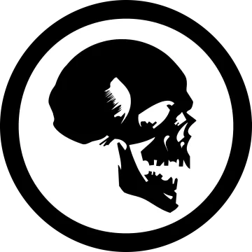 a black and white image of a skull in a circle