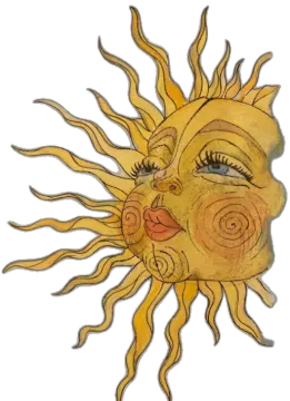 a drawing of a sun with a face