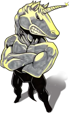 a drawing of a unicorn with his arms crossed