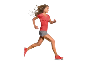 a woman running on a white background