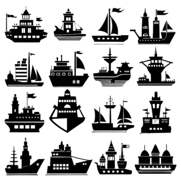 a set of silhouettes of ships and boats