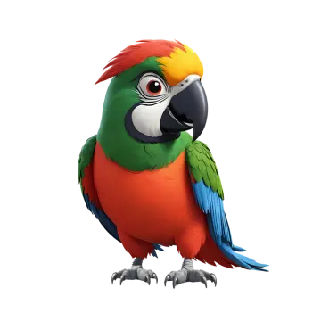 a colorful parrot sitting on top of a white background