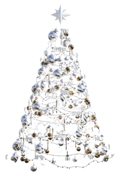 a white christmas tree with gold and silver ornaments