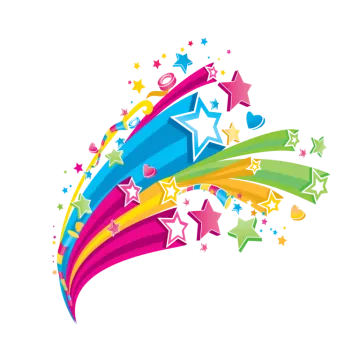 a colorful star burst with stars in the background