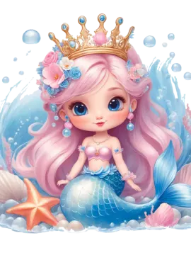 a little mermaid with a crown sitting on top of her head