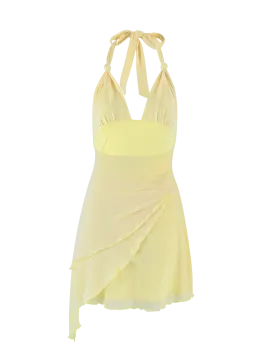 a woman in a yellow dress
