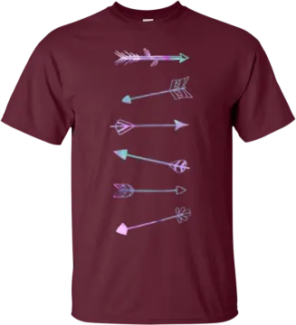 a maroon t - shirt with arrows on it
