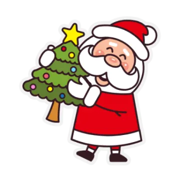 a cartoon santa holding a christmas tree