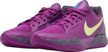 the nike zoom zoom basketball shoe is shown in purple and yellow