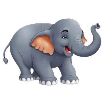 an elephant cartoon character in a white background