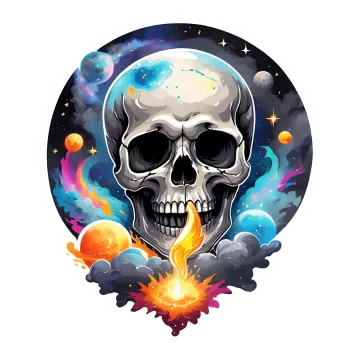 a skull with a burning flame in its mouth