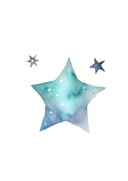 a watercolor painting of a star and two birds