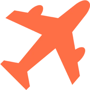 an orange airplane flying in the sky