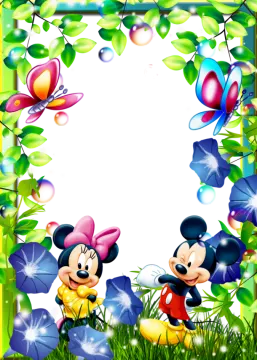 mickey and minnie in the grass with butterflies