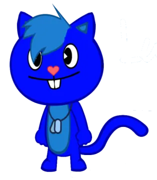 a blue cat with big eyes and a red nose