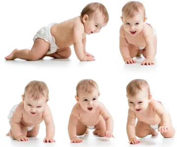 six images of a baby in diapers