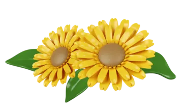 two yellow flowers with green leaves