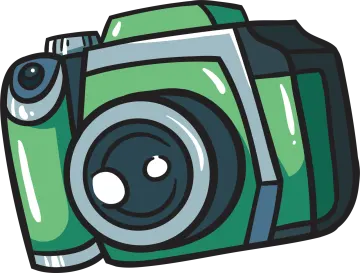 a green camera on a white background