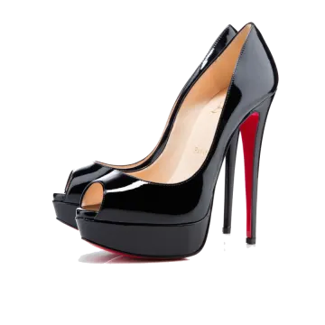 a pair of black high heels with red soles