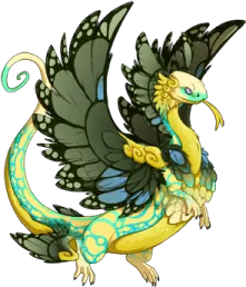 a drawing of a yellow and black dragon
