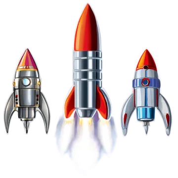 a set of three rockets in different colors