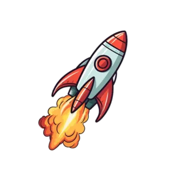 a cartoon rocket flying up into the sky