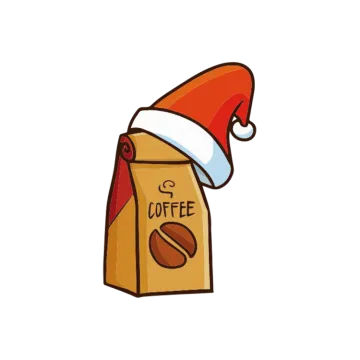 a coffee bag with a santa hat on top