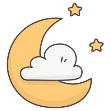 a cartoon moon with a cloud and stars
