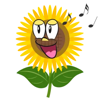 a cartoon sunflower with music notes on it