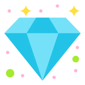 a blue diamond with pink dots around it