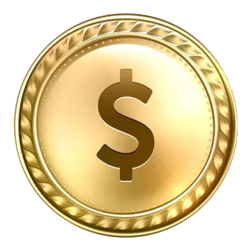 a gold coin with a dollar sign on it