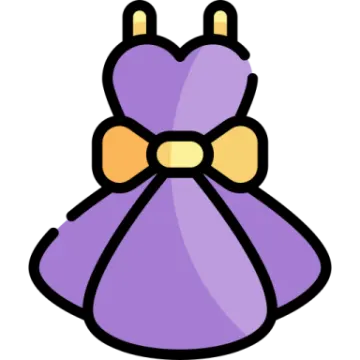 a purple dress with a yellow bow