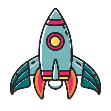 a cartoon rocket with a red and blue tail