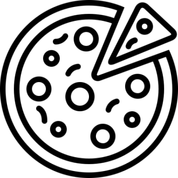 a pizza icon in black and white