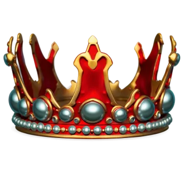 a red and gold crown with pearls