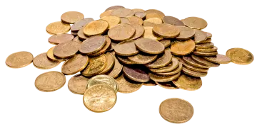 a pile of coins on a white background