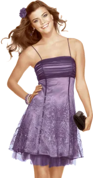 a woman in a purple dress