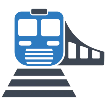 a blue and white icon of a train