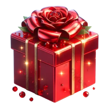 a red gift box with a rose on top