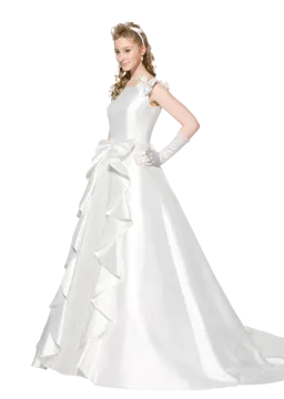a young girl wearing a white dress and gloves