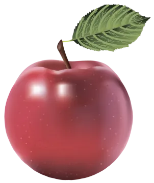 an apple with a leaf on top